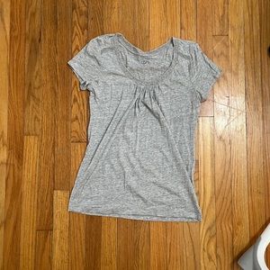 LOFT Grey Blouse with Lace Detail